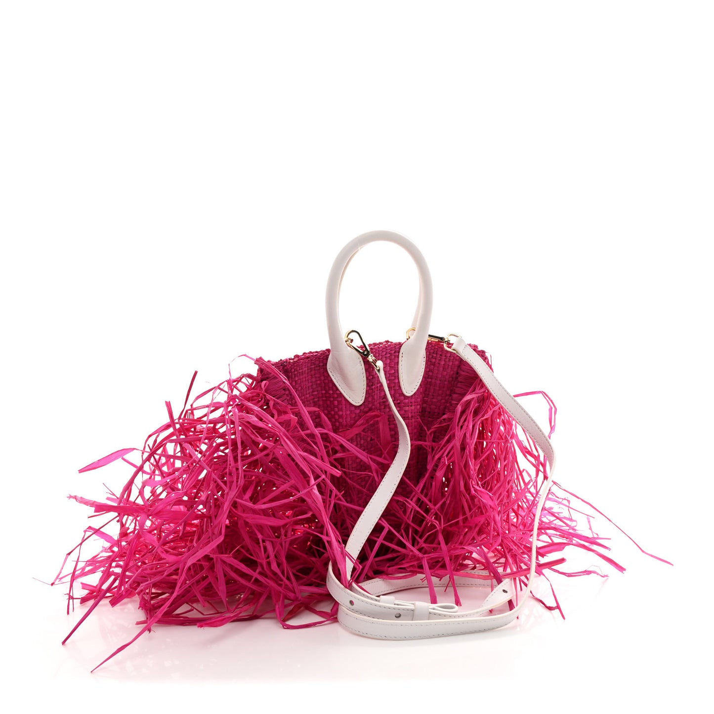 Raffia Woven Calfskin Le Petit Baci Pink White