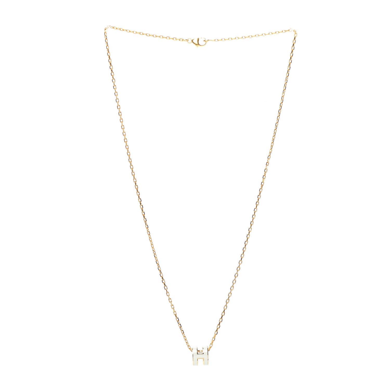 Hermes Lacquered Gold Mini Pop H Pendant Necklace White 3 of 4