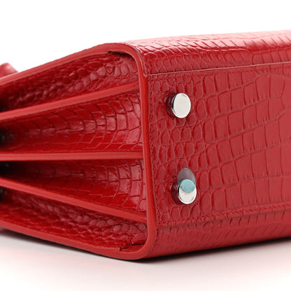 Saint Laurent Calfskin Crocodile Embossed Nano Sac De Jour Red 9 of 13