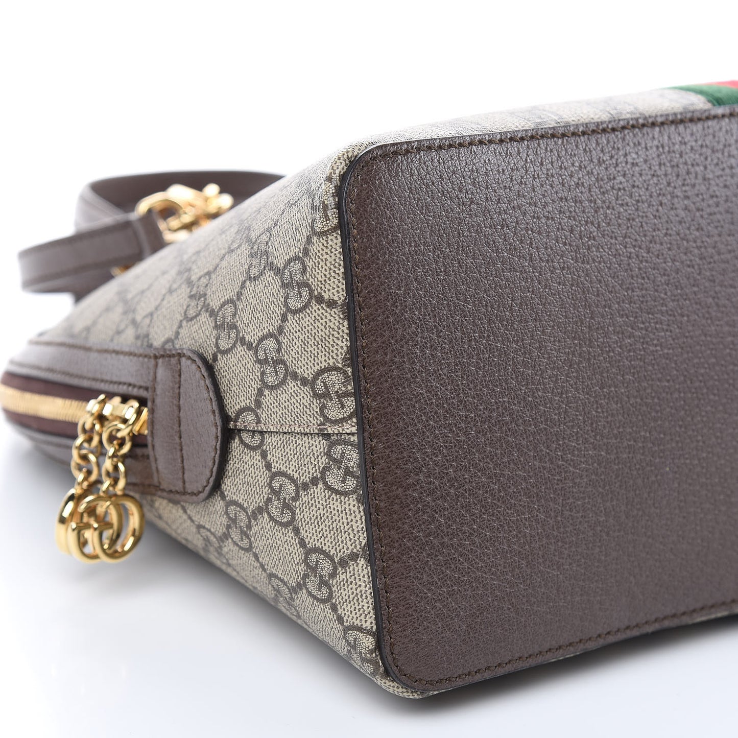 GG Supreme Monogram Web Medium Ophidia Top Handle Dome Bag Brown
