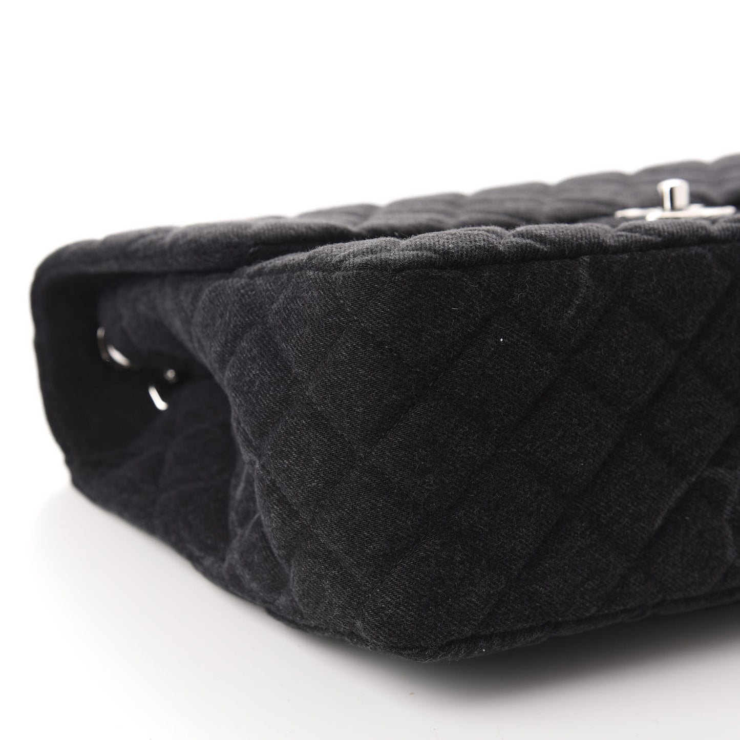 Denim Quilted CC Print Jumbo Single Flap Black