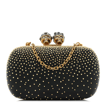 Alexander McQueen Crystal Nappa Queen and King Skull Box Chain Clutch Black Gold 1 of 9