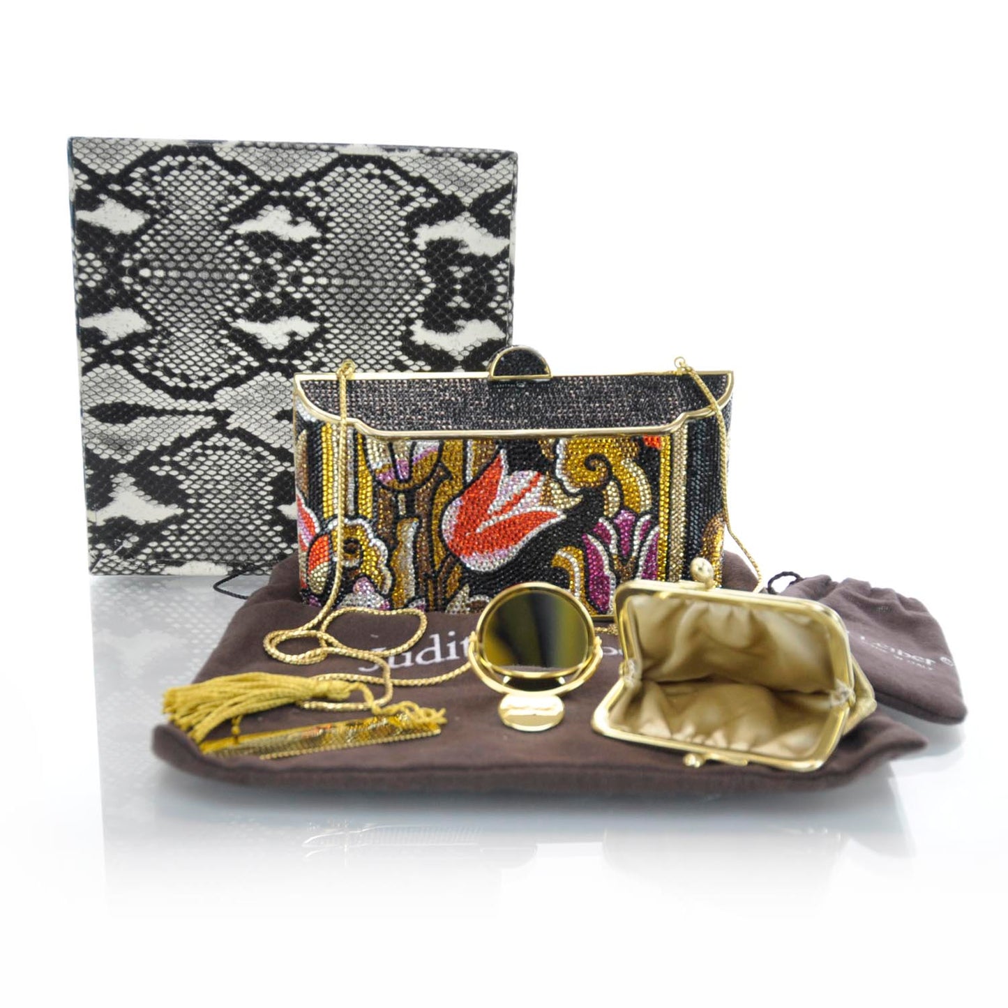 Swarovski Crystal Floral Minaudiere Evening Clutch Bag