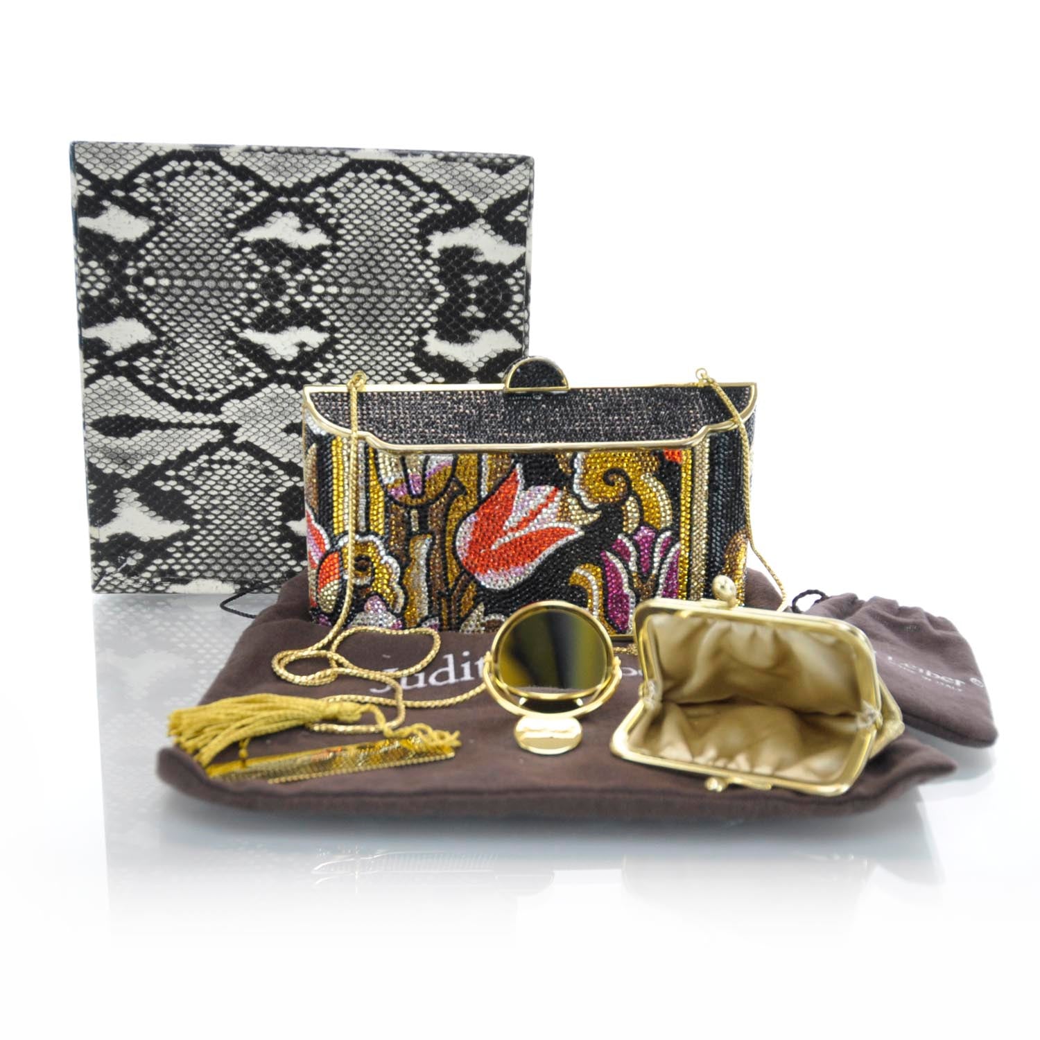 Judith Leiber Swarovski Crystal Floral Minaudiere Evening Clutch Bag 2 of 8