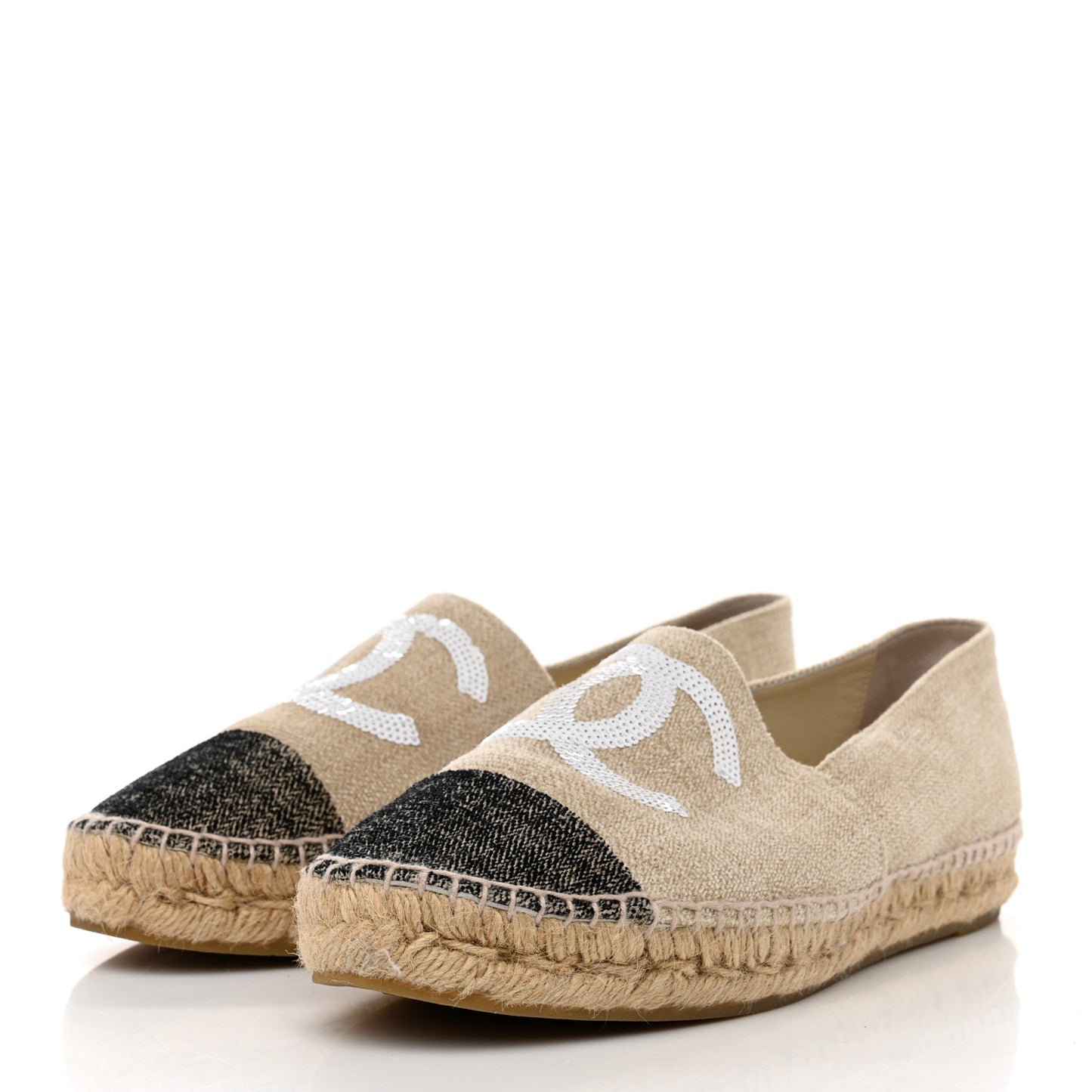 Toile Sequin CC Espadrilles 40 Beige Black