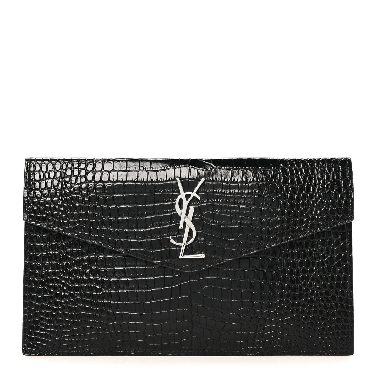 Calfskin Crocodile Embossed Uptown Monogram Pouch Black