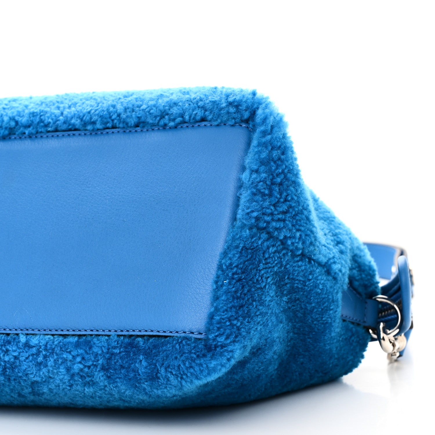 Fendi Shearling Vitello Dolce Medium By The Way Boston Bag Blue 10 of 10