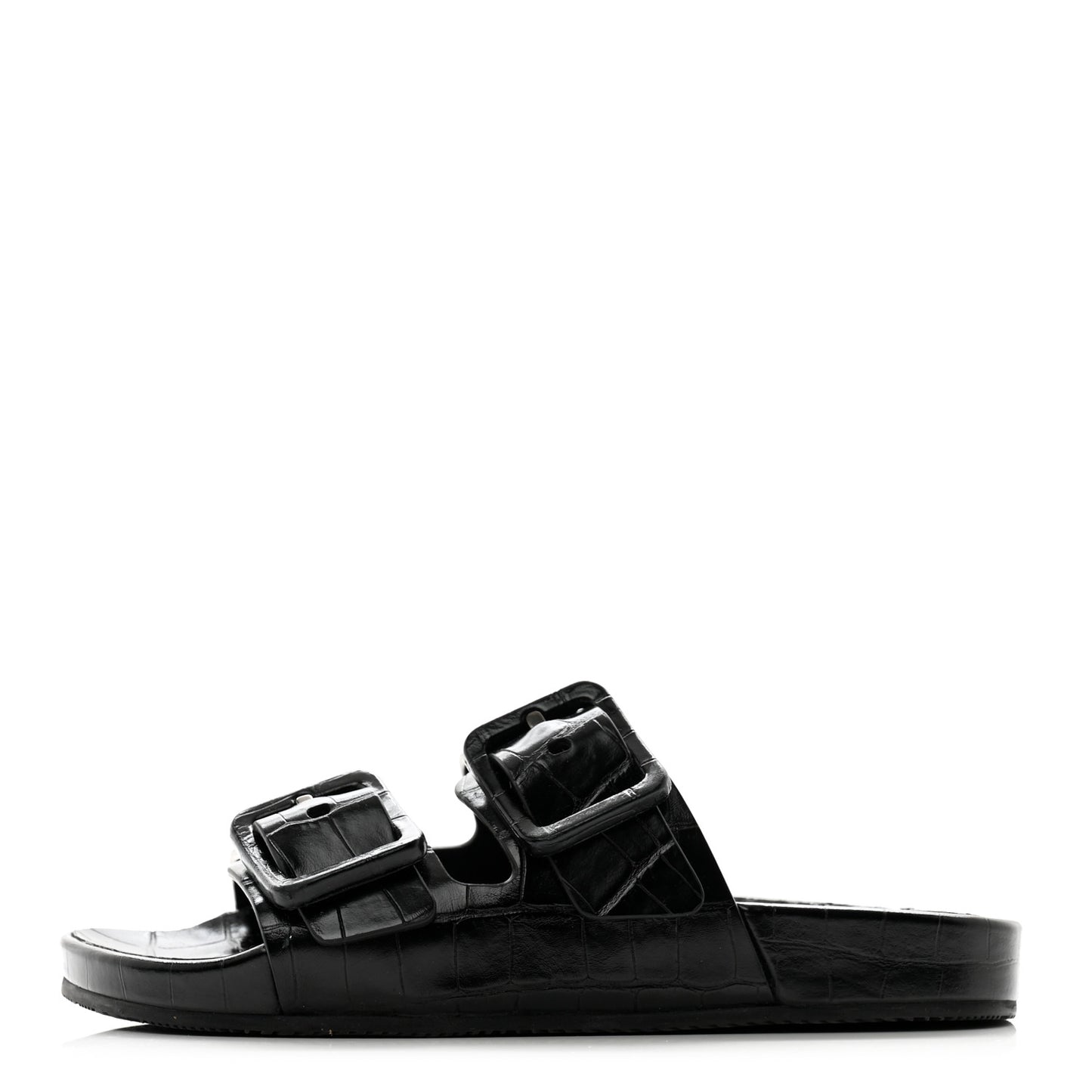 Calfskin Crocodile Embossed Mallorca Slide Sandals 37 Black