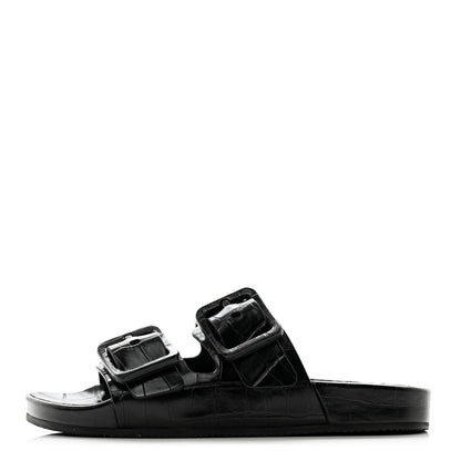 Balenciaga Calfskin Crocodile Embossed Mallorca Slide Sandals 37 Black 1 of 10