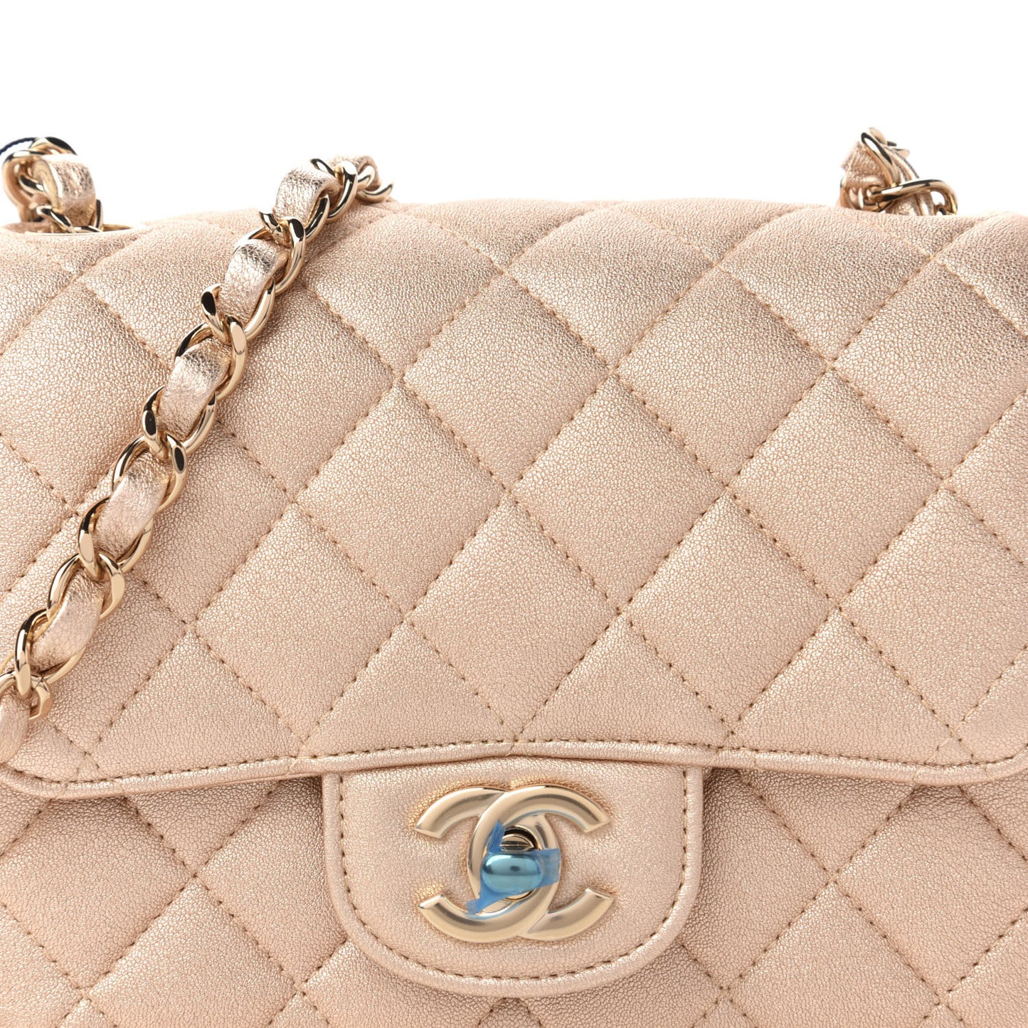 Metallic Lambskin Quilted Mini Square Flap Gold