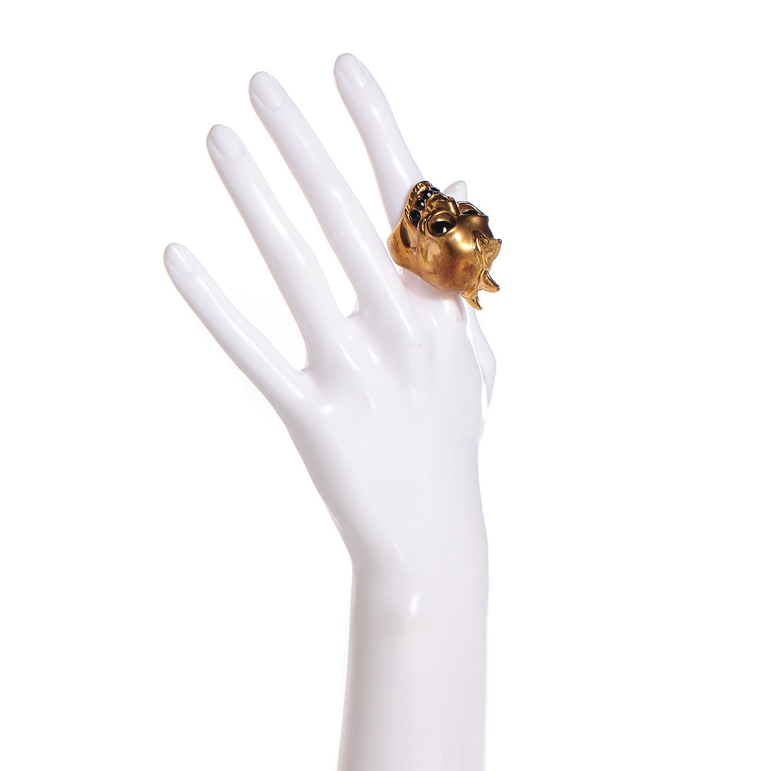 Alexander McQueen Crystal Shark Tooth Skull Ring 11 Gold Black 2 of 6
