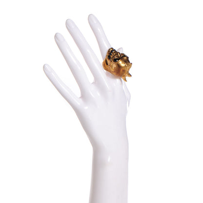 Alexander McQueen Crystal Shark Tooth Skull Ring 11 Gold Black 2 of 6