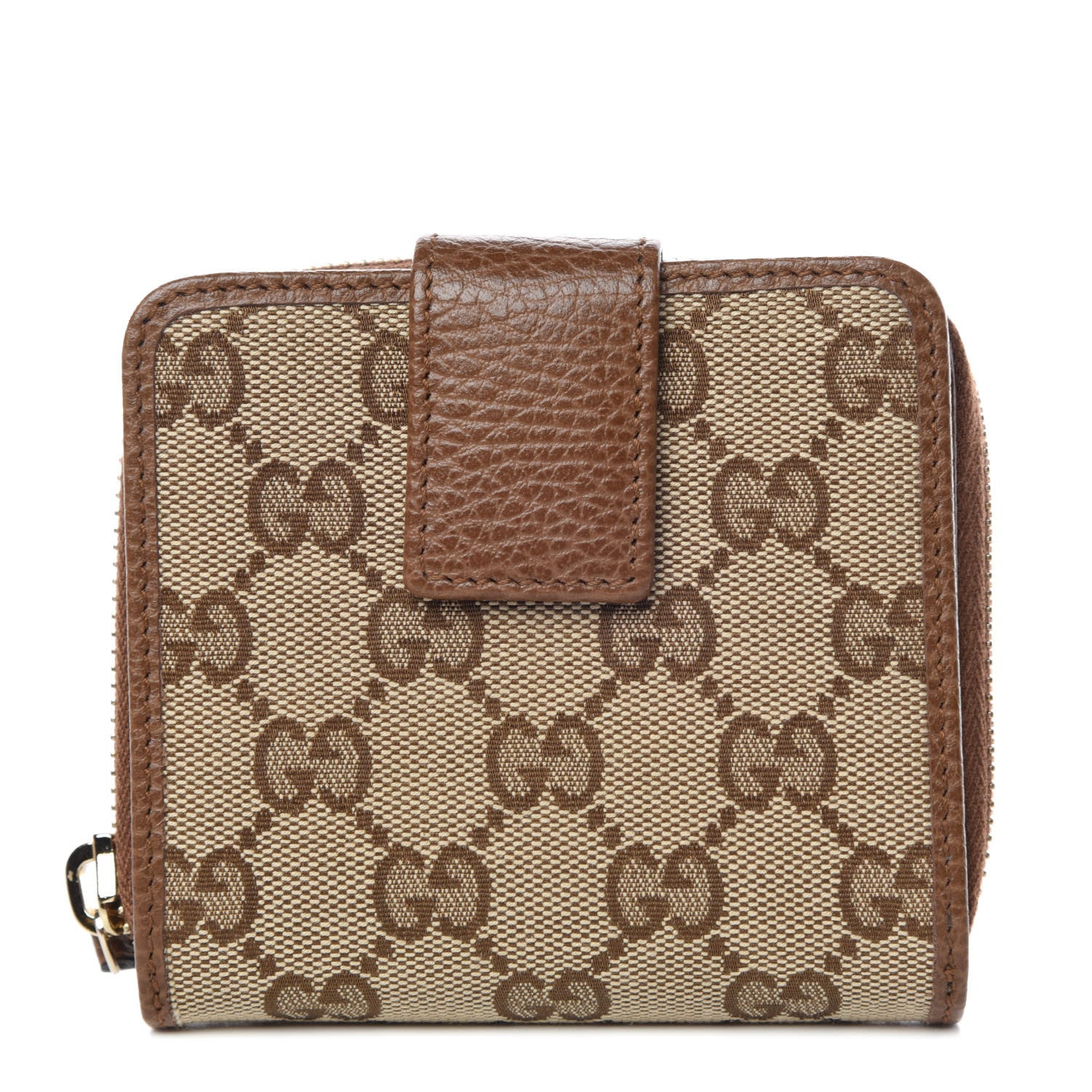 Gucci Monogram Dollar Calfskin Zip Around French Wallet Beige Ebony Tabacco 1 of 8