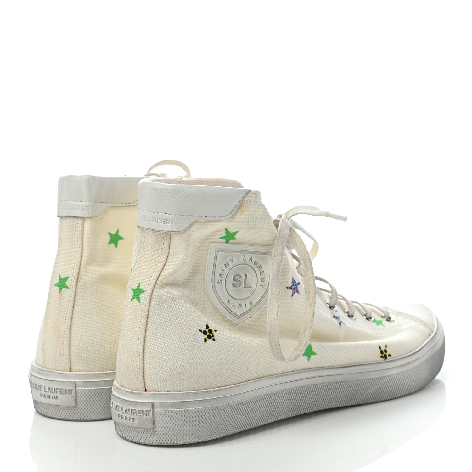 Saint Laurent Canvas Fun-Star Print Mens Bedford Hightop Sneakers 42 Cream 4 of 7