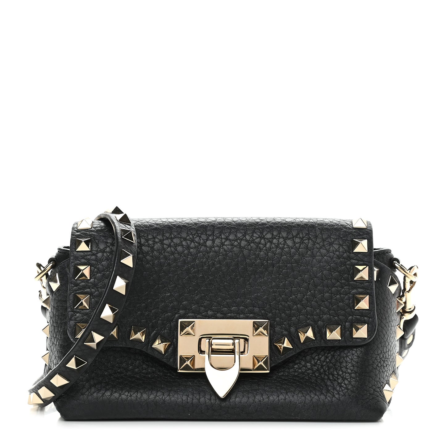 Pebbled Calfskin Mini Rockstud Crossbody Bag Black