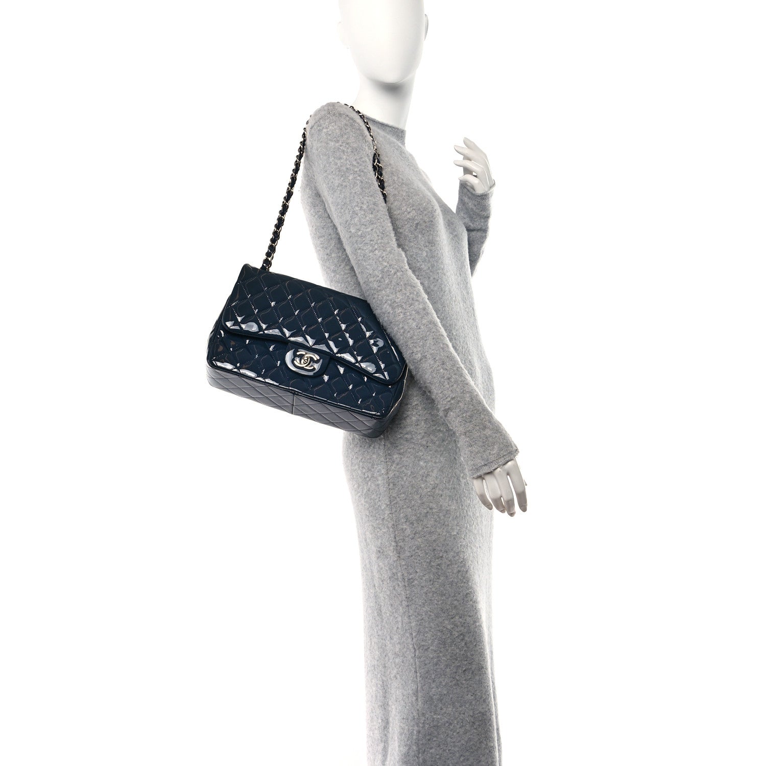 Chanel Patent Quilted Jumbo Double Flap Navy 2 of 10