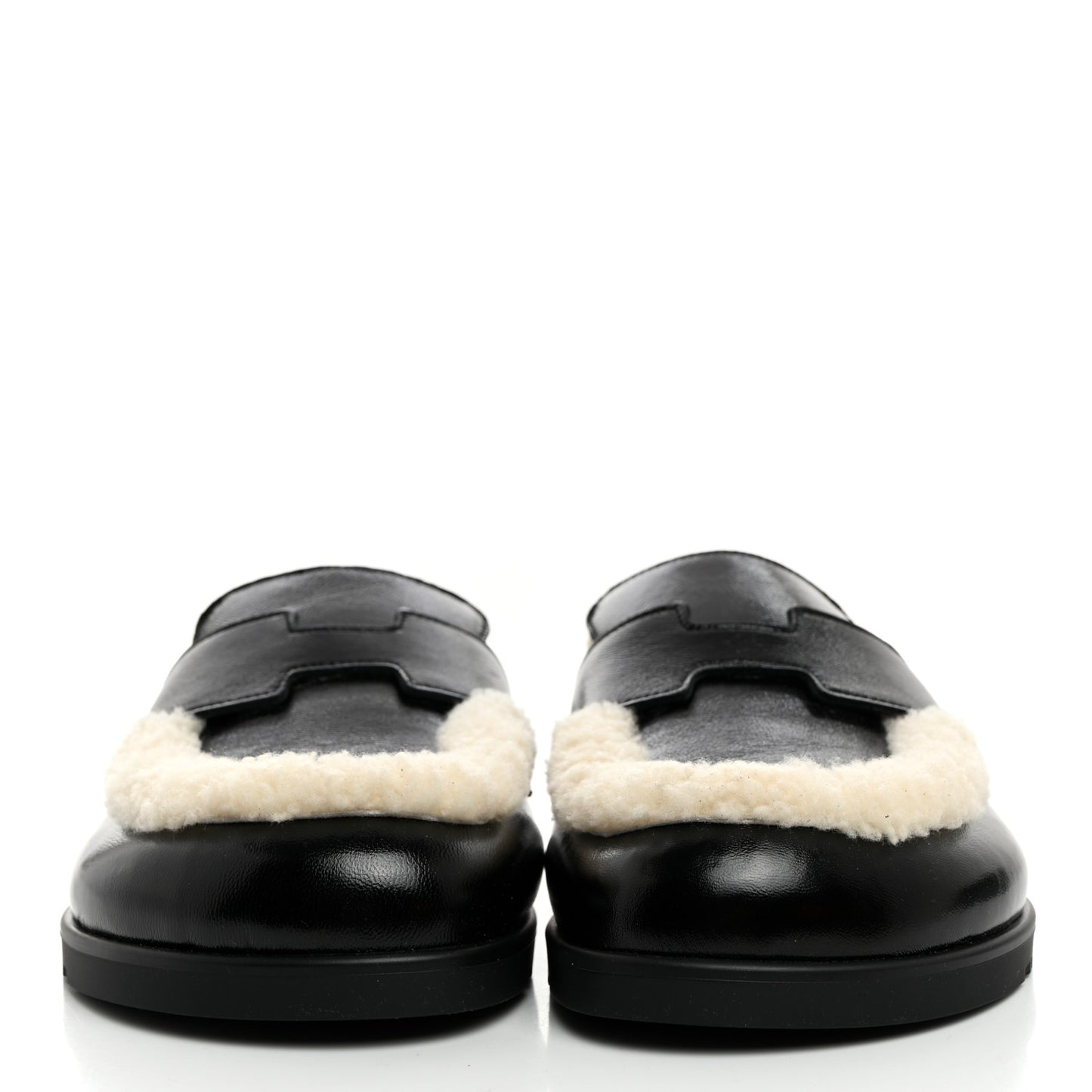 Glazed Nappa Shearling Shearling Go Mules 37 Black Ecru