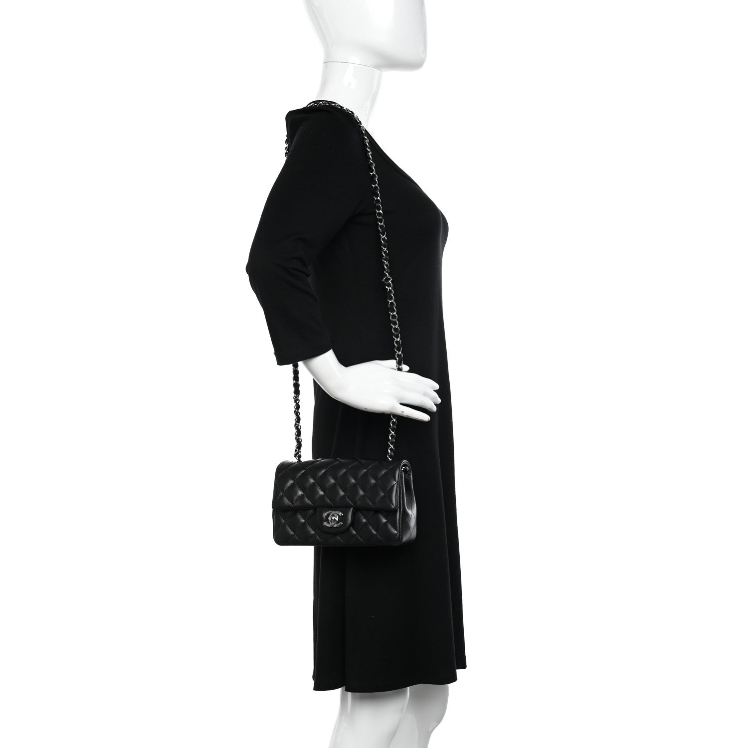 Chanel Lambskin Quilted Mini Rectangular Flap Black 2 of 9