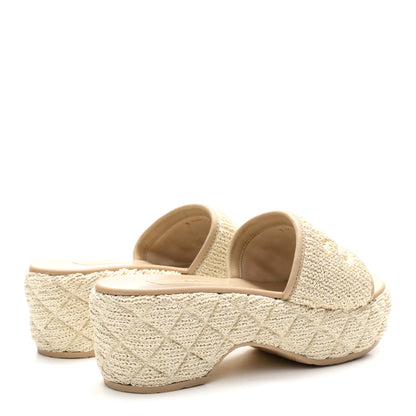 Chanel Raffia CC Platform Mules 37.5 Beige 5 of 9