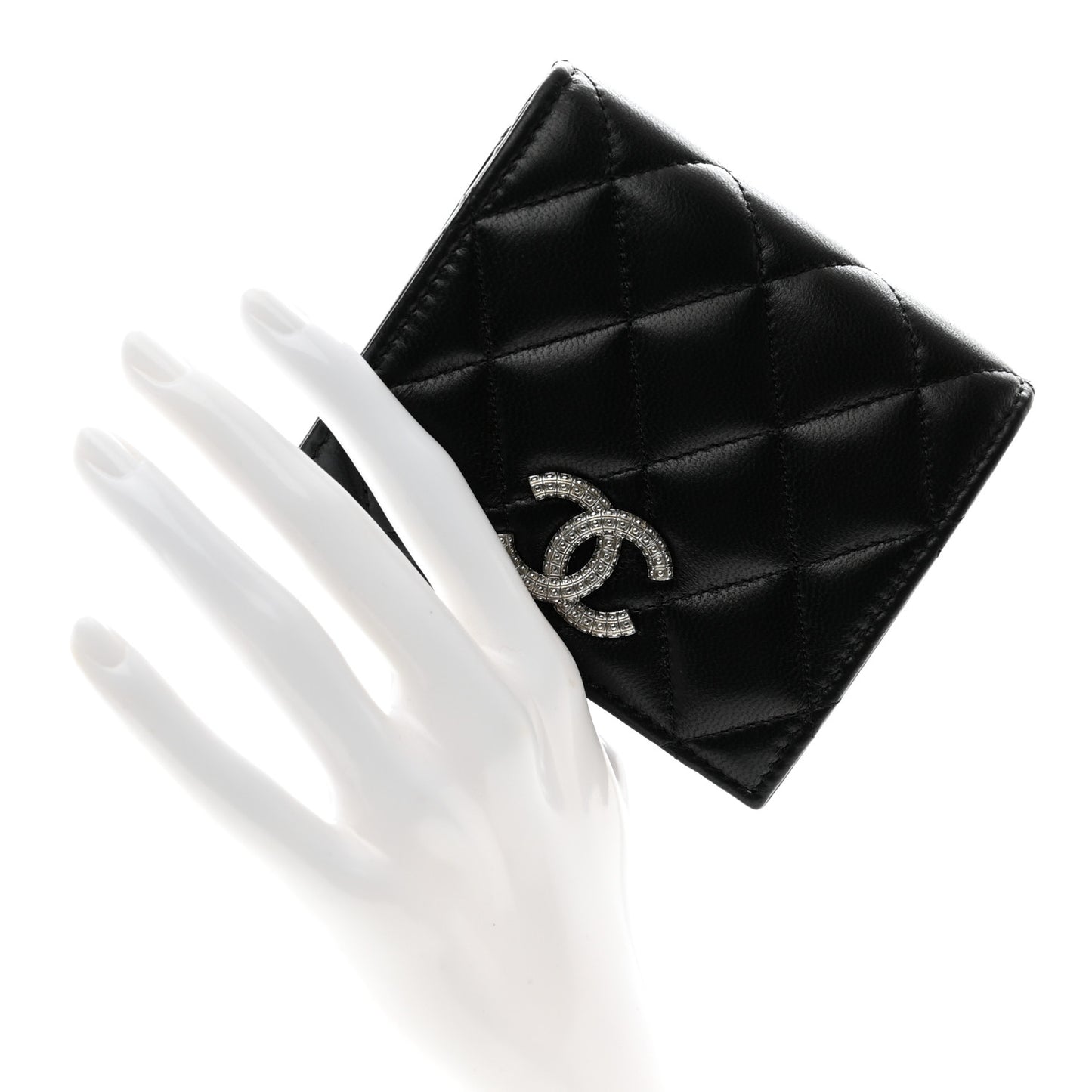 Lambskin Quilted CC Compact Bifold Wallet Black