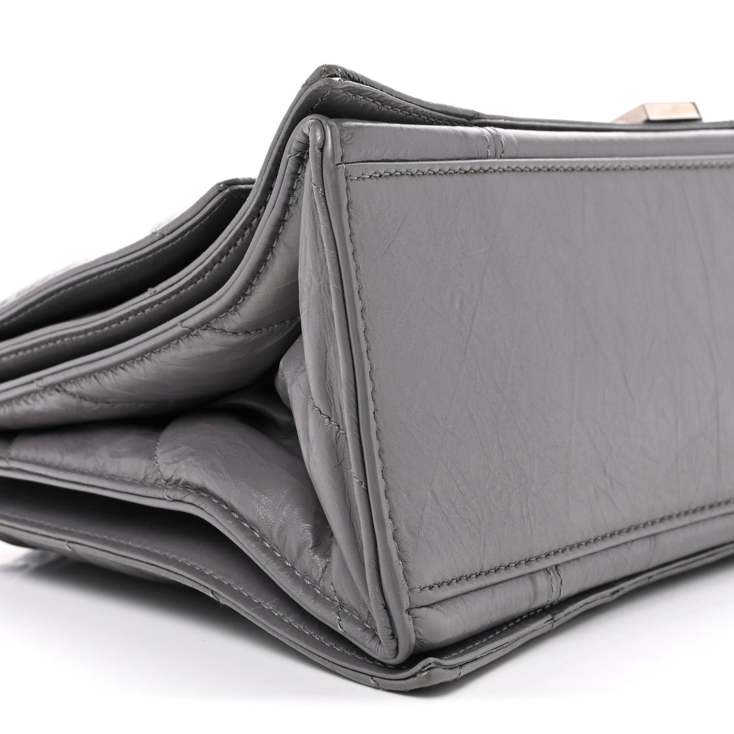 Crushed Calfskin Quilted Medium Crush Chain Bag Dark Grey