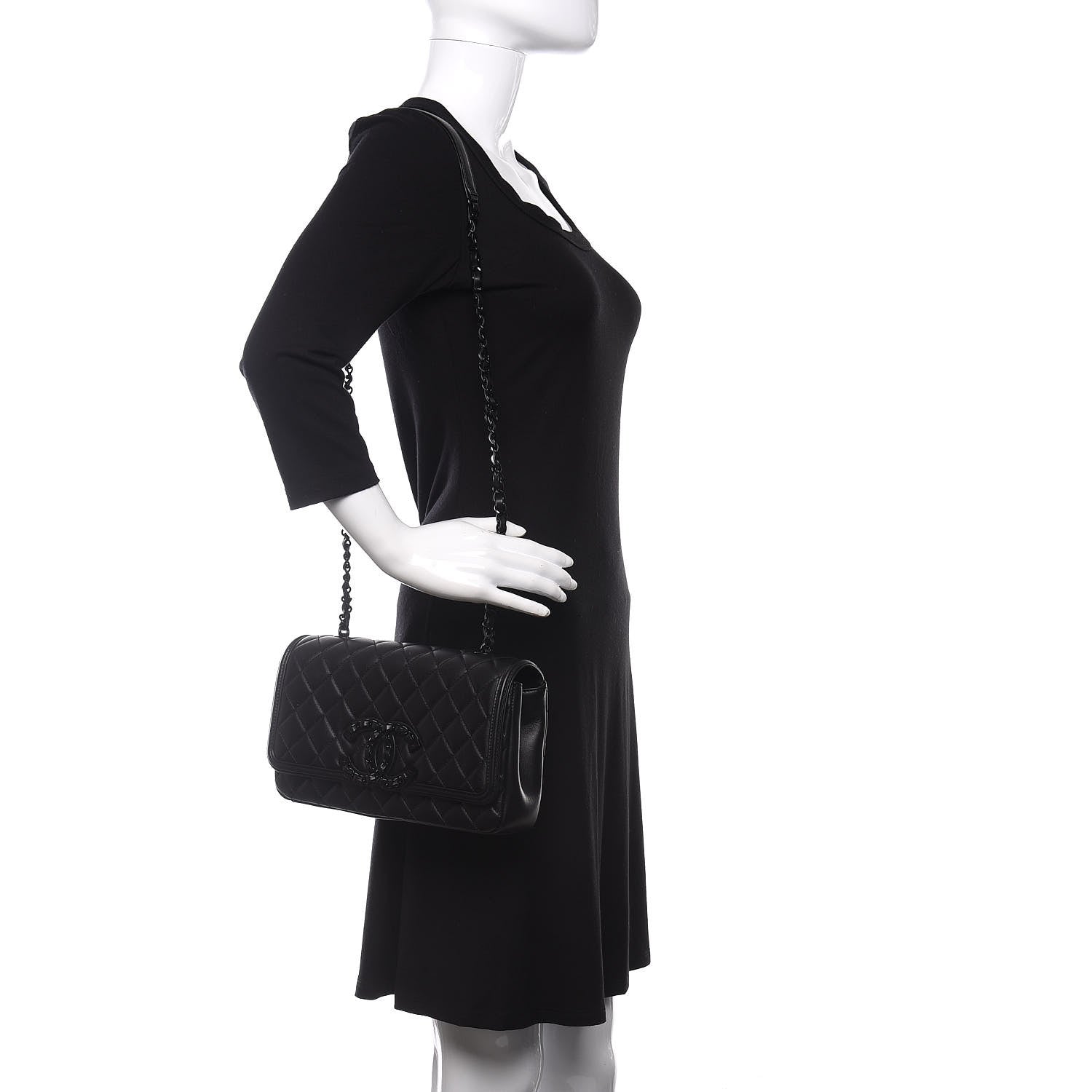 Chanel Calfskin Quilted Medium CC Filigree Flap Black 2 of 11