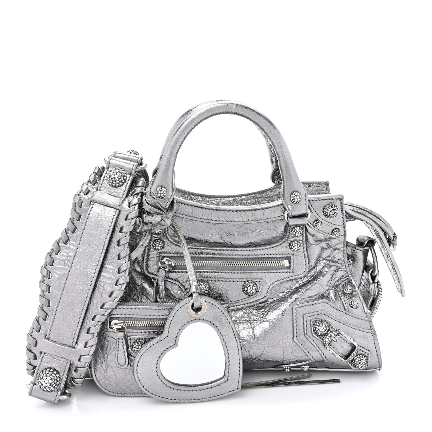 Balenciaga Agneau Arena Crystal Neo Cagole Handbag XS Silver 1 of 12