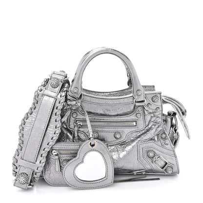 Balenciaga Agneau Arena Crystal Neo Cagole Handbag XS Silver 1 of 12