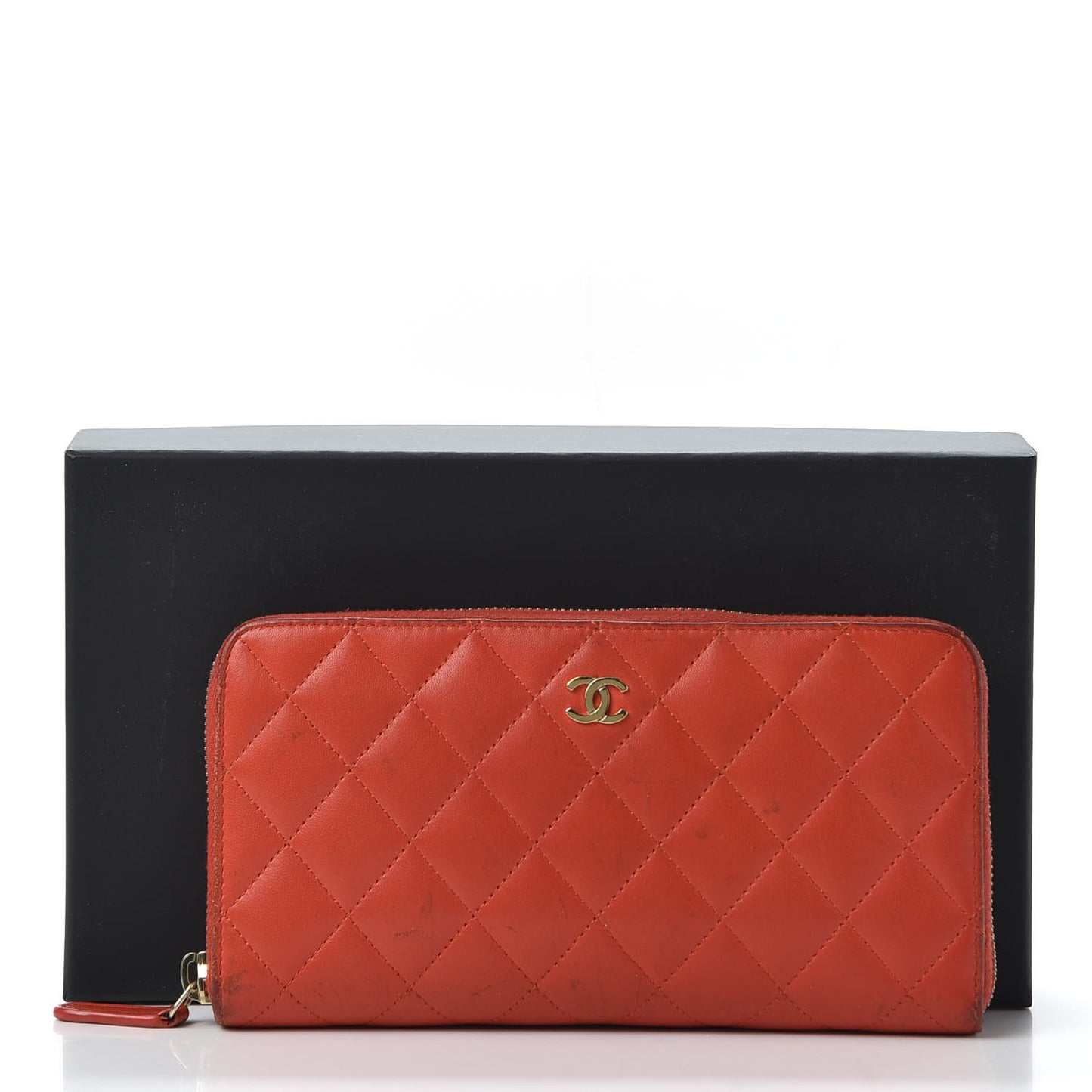 Lambskin Quilted Large Gusset Zip Around Wallet Red