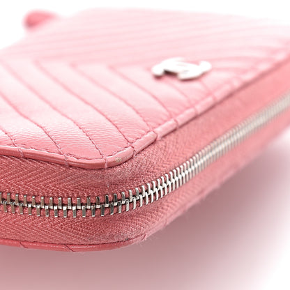 Chanel Caviar Chevron Quilted Small Zip Around Wallet Pink 13 of 15
