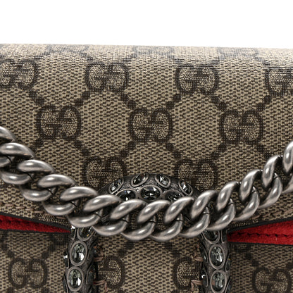 Gucci GG Supreme Monogram Suede Crystal Small Dionysus Shoulder Bag Beige Ebony Vulcanic Red 7 of 9