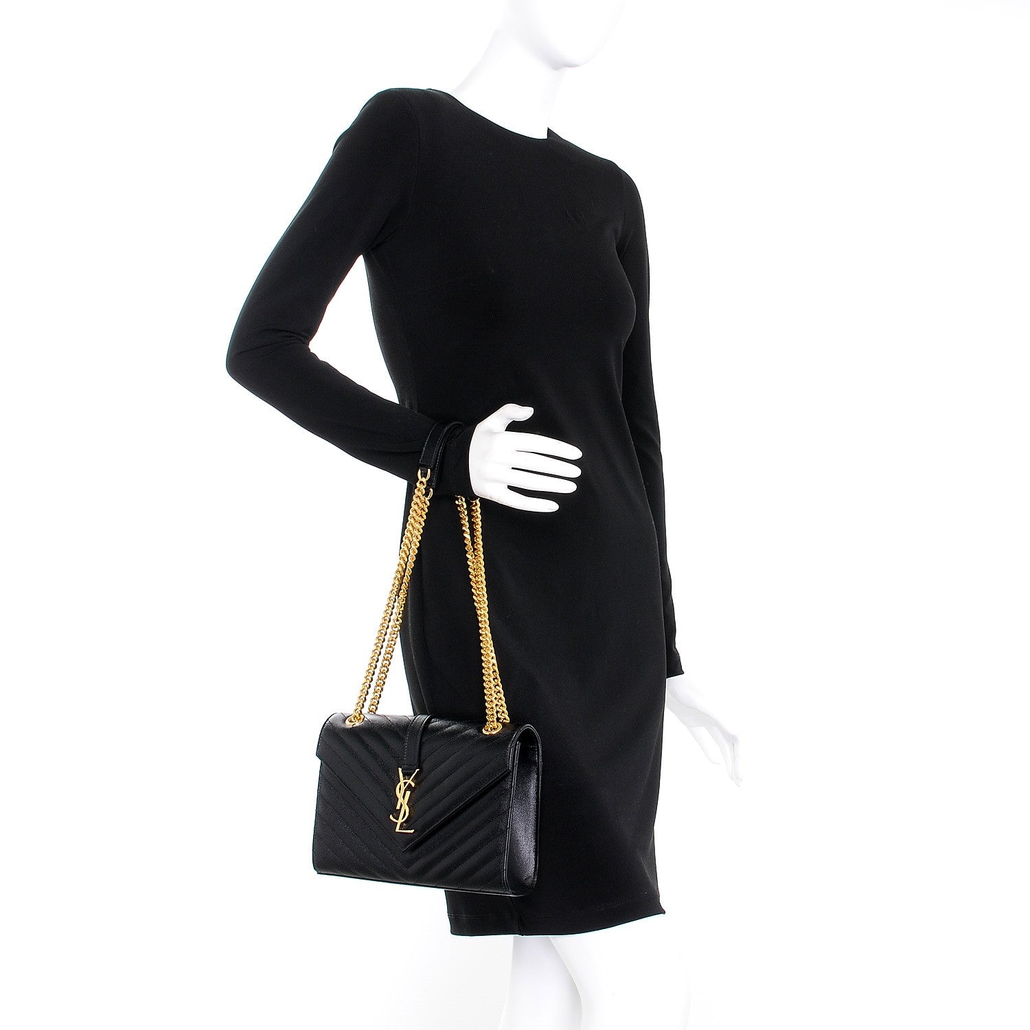 Saint Laurent Grain De Poudre Matelasse Chevron Medium Monogram Satchel Black 3 of 8