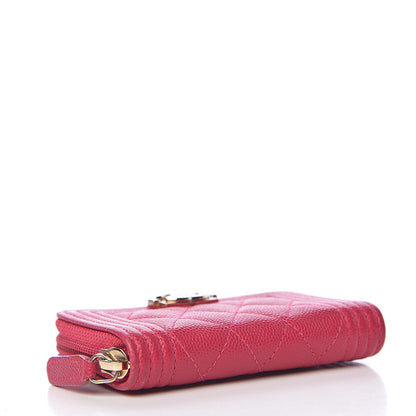 Chanel Caviar Quilted Boy Zip Around Coin Purse Wallet Dark Red 4 of 8