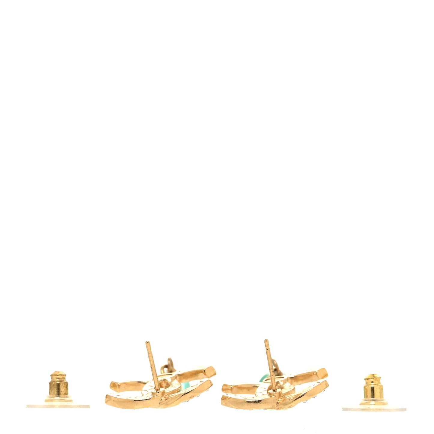 Crystal Stone CC Drop Earrings Blue Gold