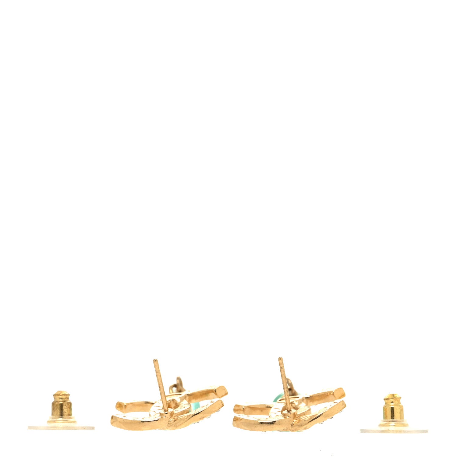 Chanel Crystal Stone CC Drop Earrings Blue Gold 3 of 4