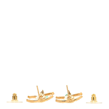 Chanel Crystal Stone CC Drop Earrings Blue Gold 3 of 4