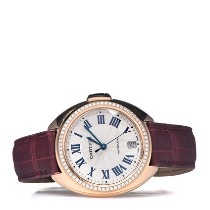 Cartier 18K Pink Gold Alligator Diamond 35mm Cle De Automatic Watch Bordeaux 3 of 11