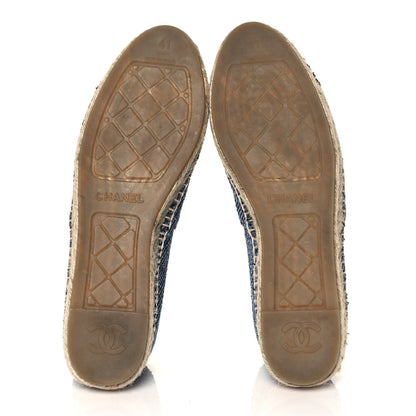 Chanel Cotton Tweed CC Espadrilles 41 Blue Ecru Black 5 of 8