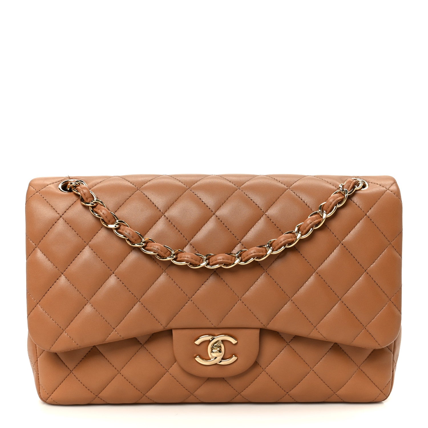 Chanel Lambskin Quilted Jumbo Double Flap Dark Beige 1 of 11