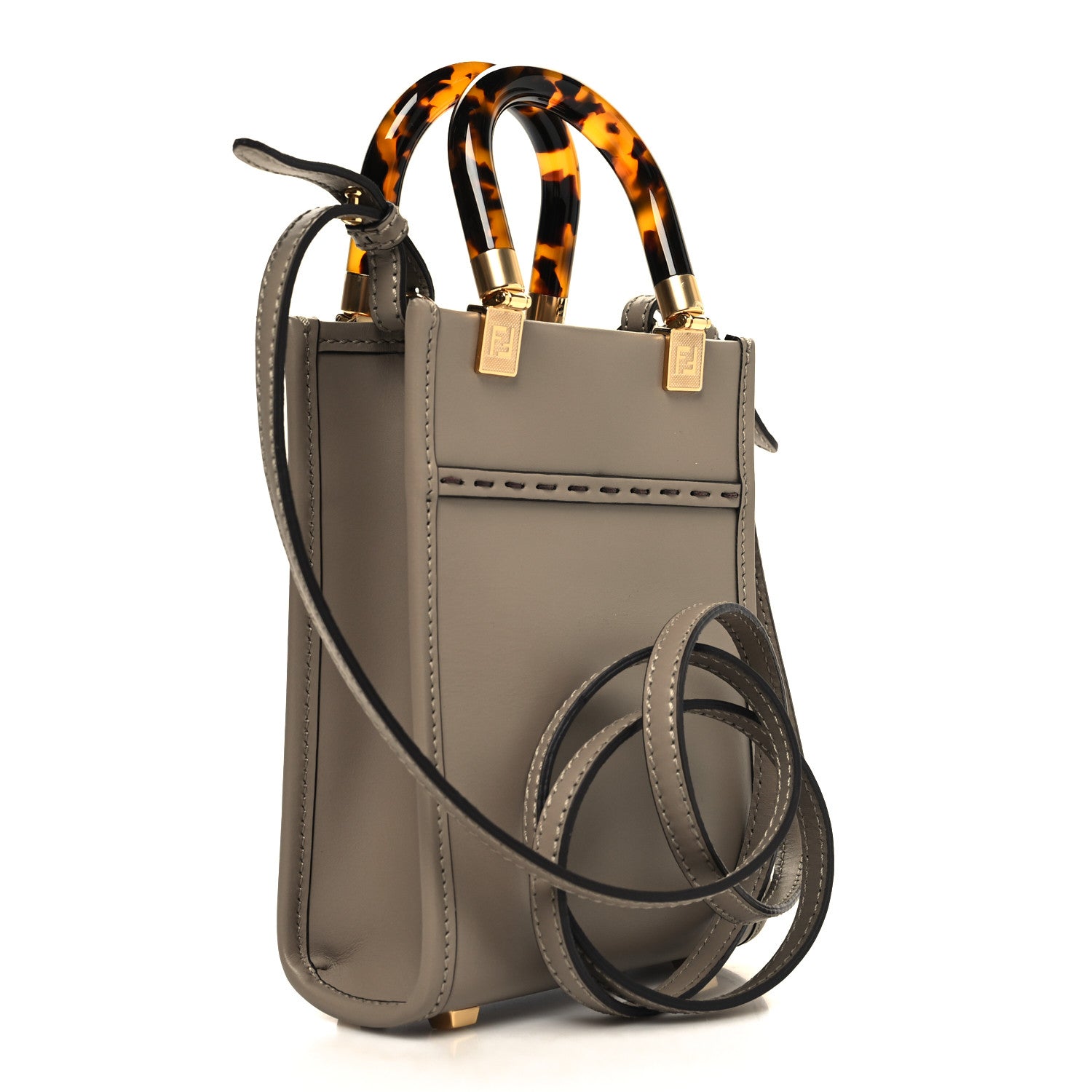 Fendi Vitello King Plexiglass Logo Embossed Mini Fendi Sunshine Shopper Tote Tortora 3 of 11