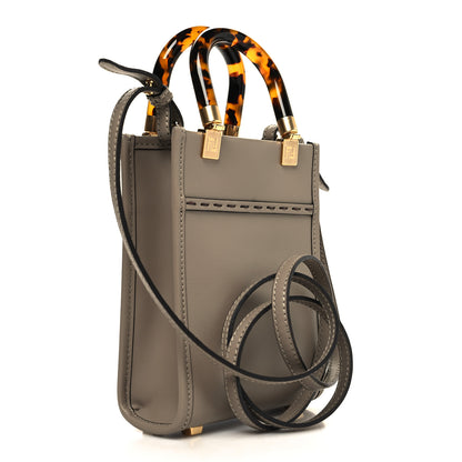 Fendi Vitello King Plexiglass Logo Embossed Mini Fendi Sunshine Shopper Tote Tortora 3 of 11