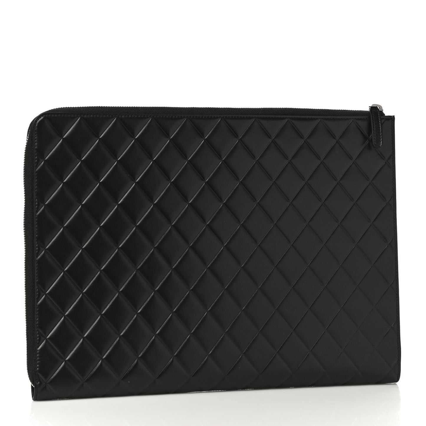 Calfskin Quilted Diamond Document Portfolio Holder Black