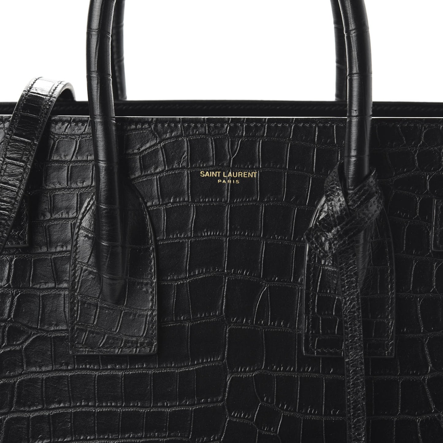 Calfskin Crocodile Embossed Small Sac de Jour Black