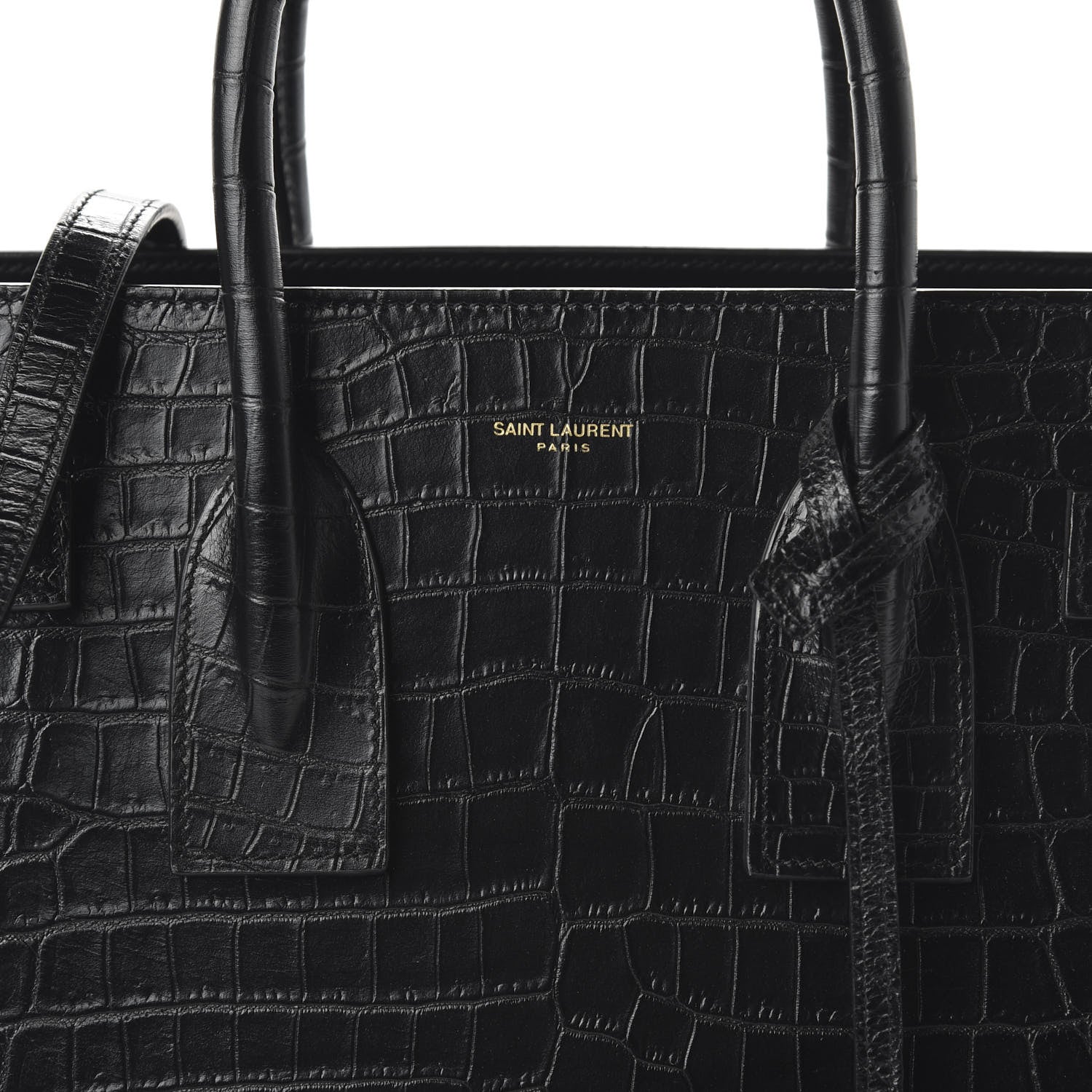 Saint Laurent Calfskin Crocodile Embossed Small Sac de Jour Black 9 of 10