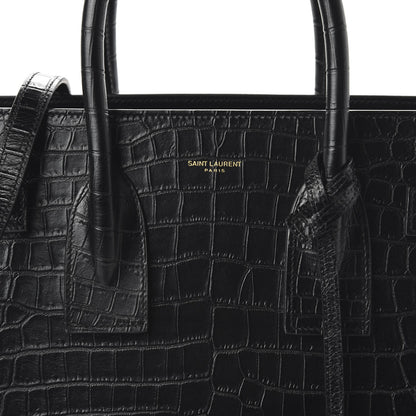 Saint Laurent Calfskin Crocodile Embossed Small Sac de Jour Black 9 of 10