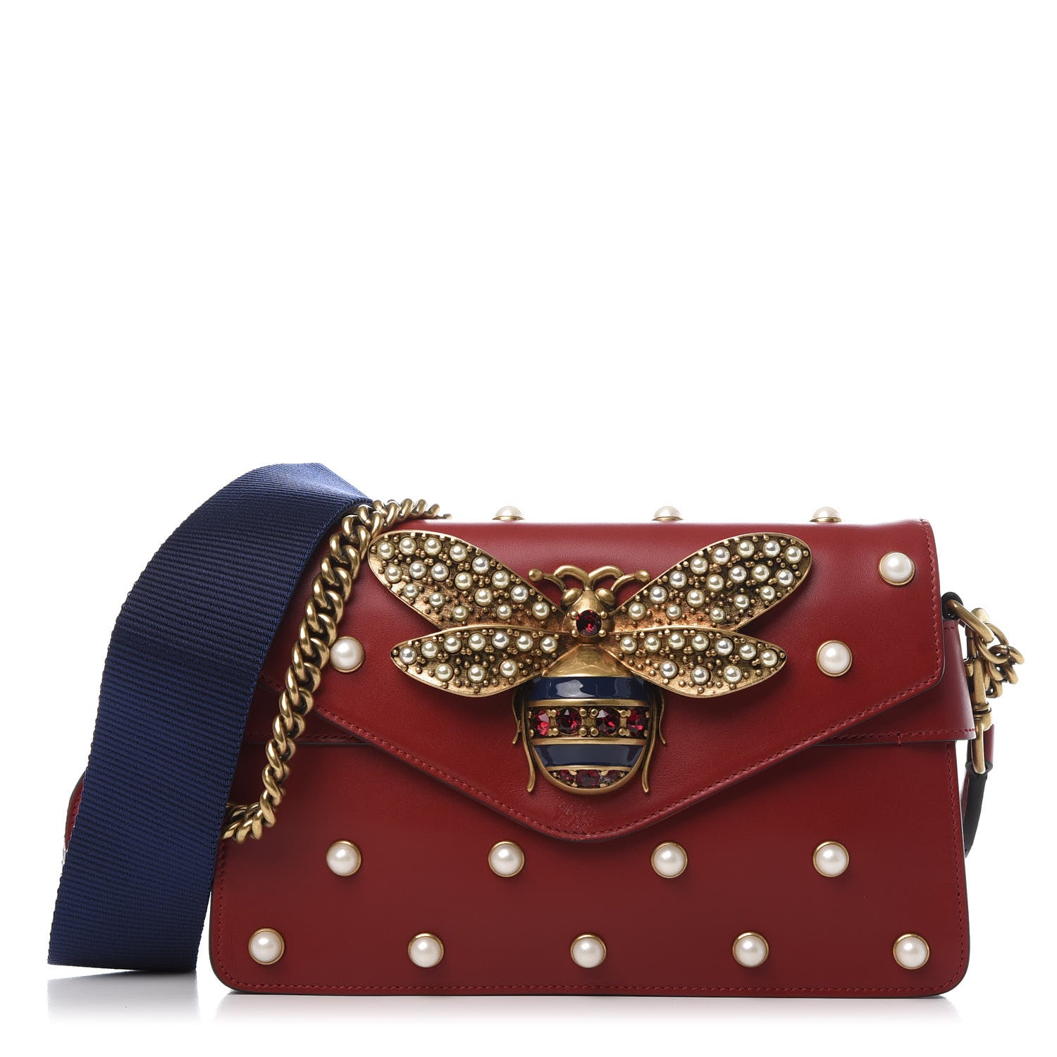 Gucci Nappa Pearl Studded Mini Queen Margaret Broadway Shoulder Bag Hibiscus Red 1 of 12