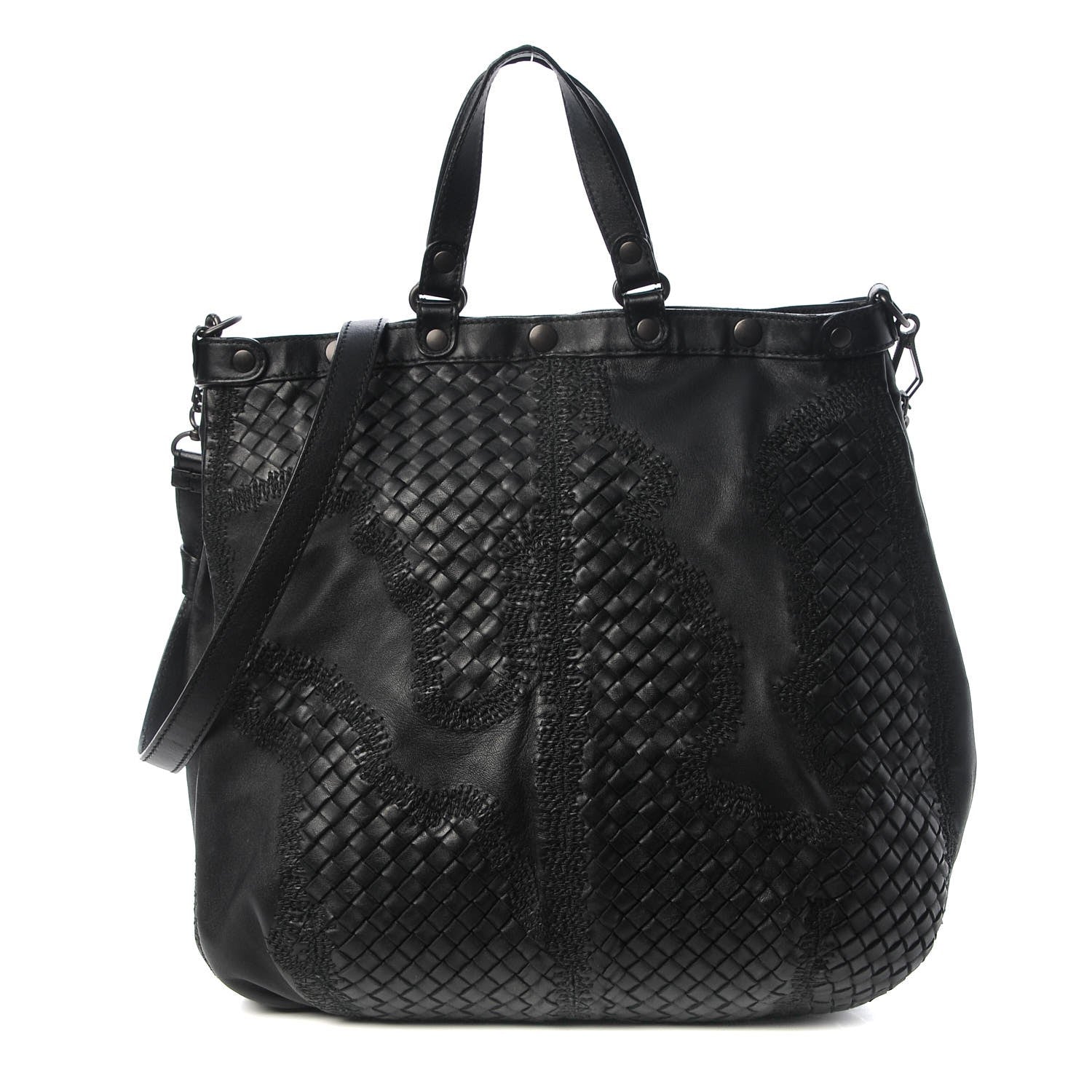 Bottega Veneta Lambskin Intrecciato Embroidered Tote Black 1 of 10