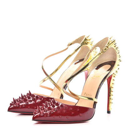 Christian Louboutin Patent Goldocross Spike 100 Pumps 37.5 Carmin 3 of 7