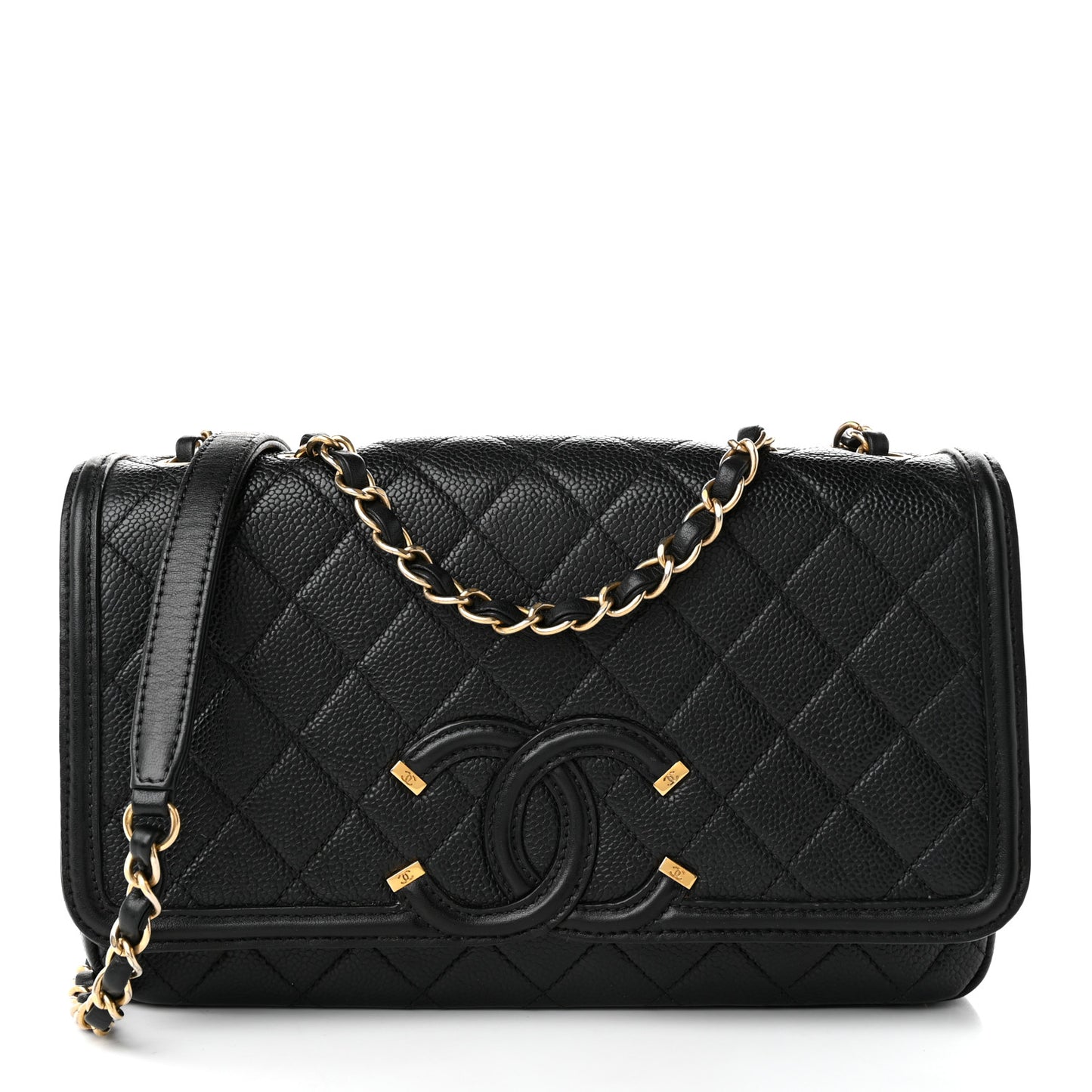 Caviar Quilted Medium CC Filigree Flap Black