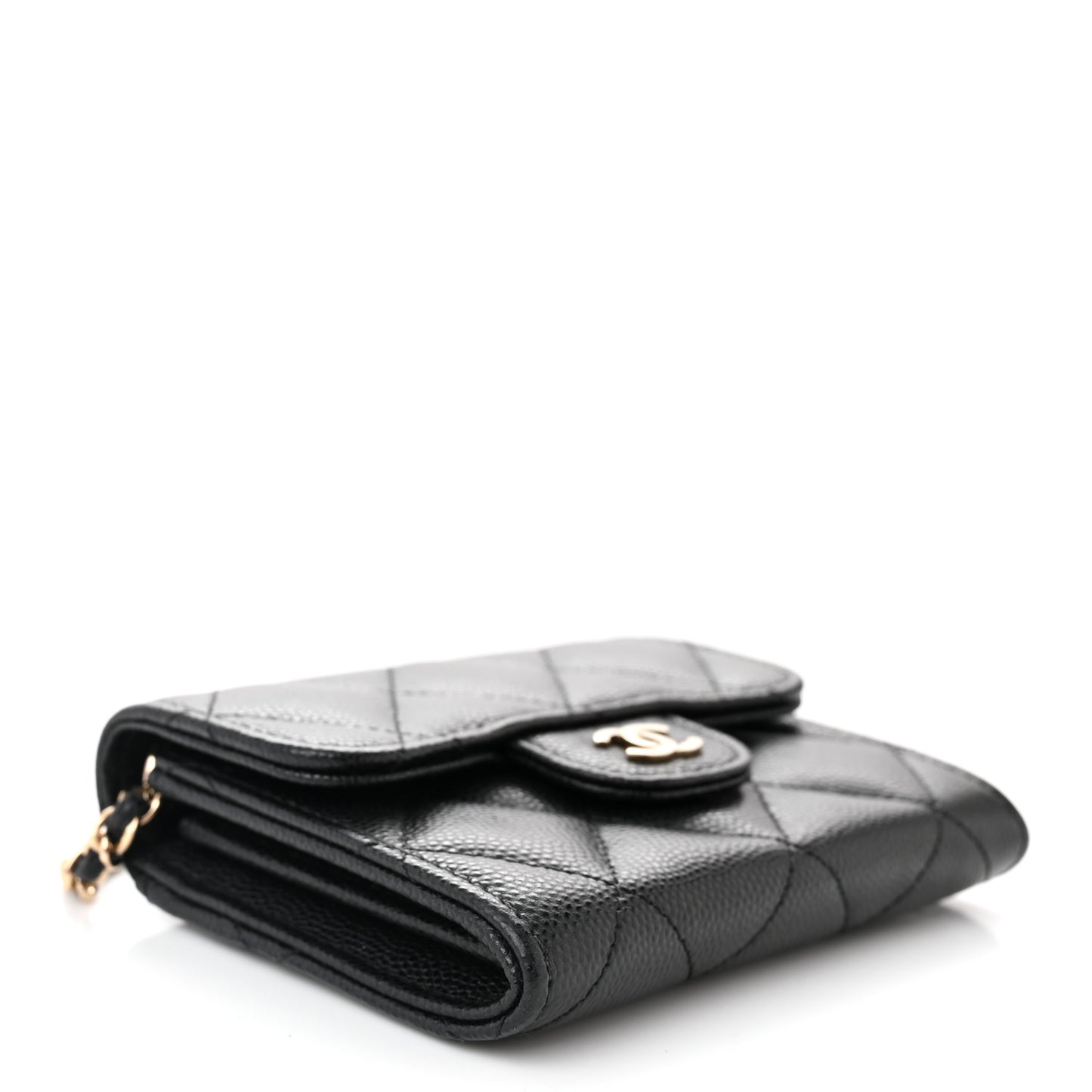 Caviar Quilted Flap Card Holder On Chain Black